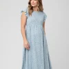 Ava Shirred Dress  Petrol / White