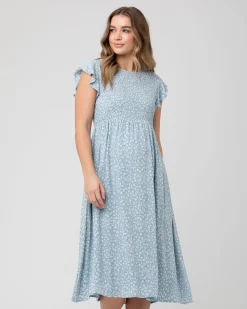 Ava Shirred Dress  Petrol / White