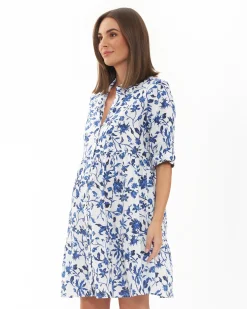 Bella Linen Dress  White / Lapis
