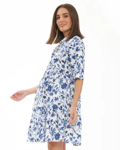 Bella Linen Dress  White / Lapis