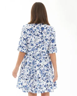 Bella Linen Dress  White / Lapis