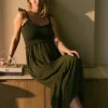 Brandi Shirred Dress  Khaki