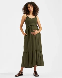 Brandi Shirred Dress  Khaki