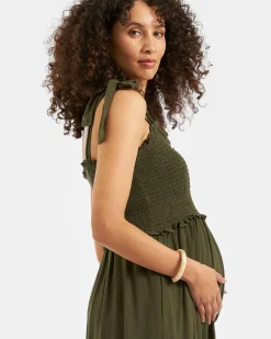 Brandi Shirred Dress  Khaki