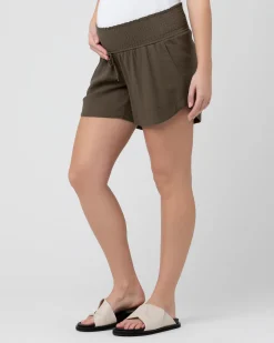 Byron Shirred Linen Short  Olive