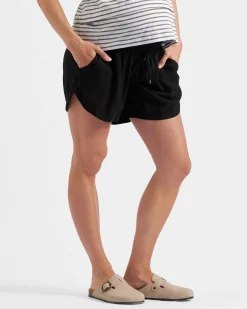 Byron Shirred Linen Short  Black