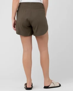 Byron Shirred Linen Short  Olive