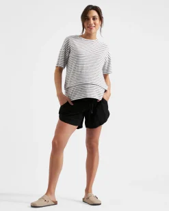 Byron Shirred Linen Short  Black