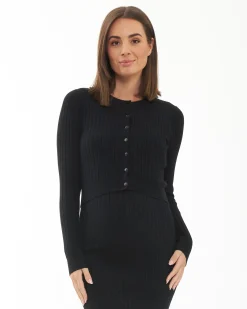 Caitlin Rib Crop Cardigan Black