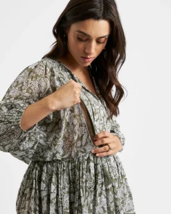 Cali Nursing Dress  Olive / White