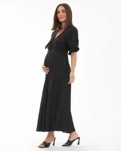 Camille Tie Front Linen Dress Black