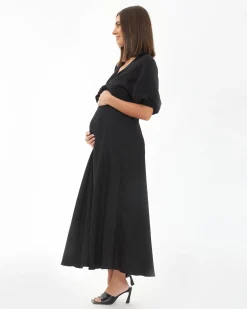Camille Tie Front Linen Dress Black