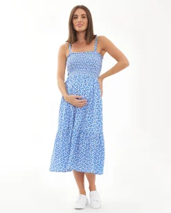 Capri Shirred Dress  White / Lapis