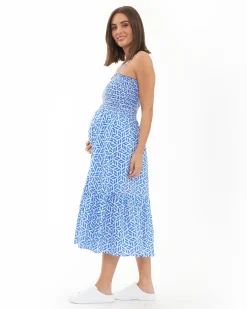 Capri Shirred Dress  White / Lapis
