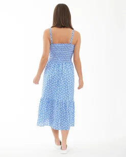 Capri Shirred Dress  White / Lapis