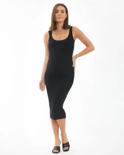 Carmen Rib Knit Dress  Black