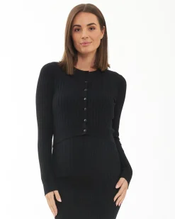 Carmen Rib Knit Dress  Black