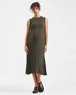 Carol Rib A-line Dress  Khaki