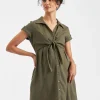 Colette Tie Up Linen Dress Olive