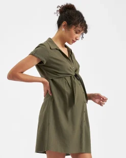 Colette Tie Up Linen Dress Olive