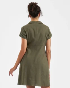 Colette Tie Up Linen Dress Olive