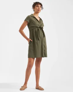 Colette Tie Up Linen Dress Olive