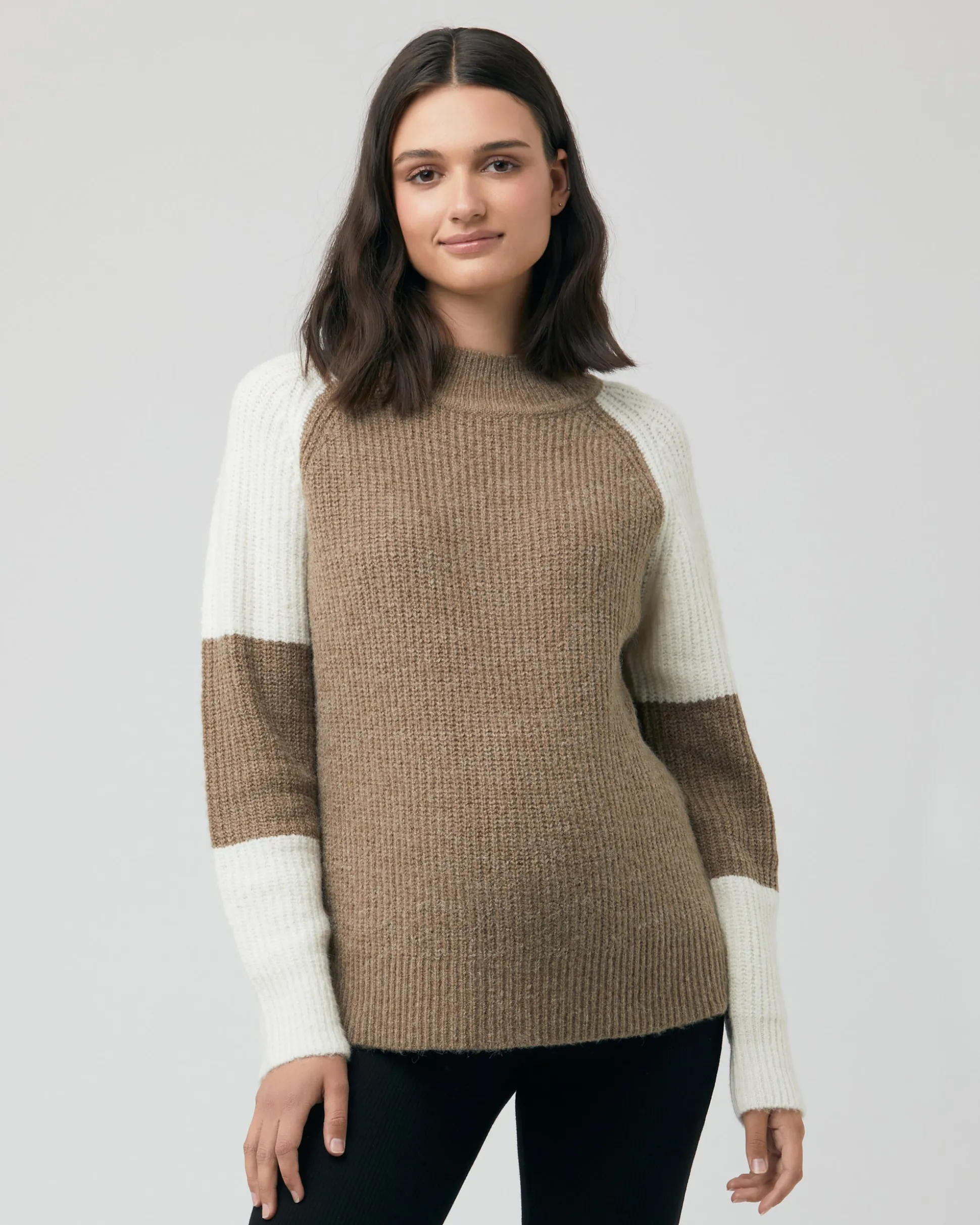 Colour Block Nursing Knit Olive / Off White
