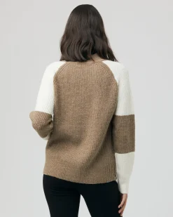 Colour Block Nursing Knit Olive / Off White