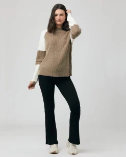 Colour Block Nursing Knit Olive / Off White