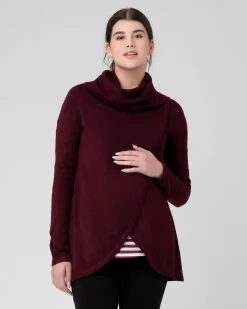 Cowl Neck Nursing Knit  Maroon
