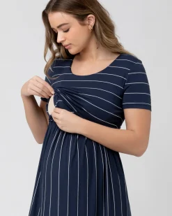 Crop Top Nursing Dress Indigo / White