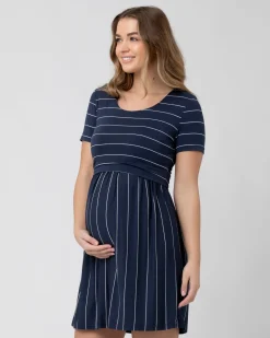 Crop Top Nursing Dress Indigo / White