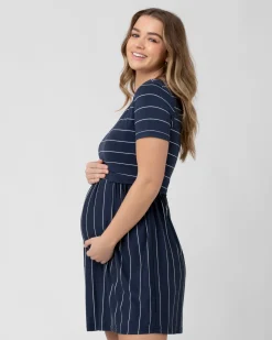 Crop Top Nursing Dress Indigo / White