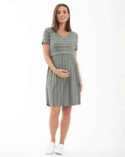 Crop Top Nursing Dress Olive / White