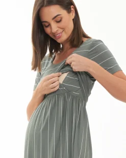 Crop Top Nursing Dress Olive / White