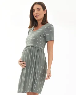 Crop Top Nursing Dress Olive / White