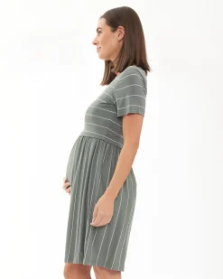 Crop Top Nursing Dress Olive / White