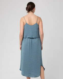 Crushed Satin Nursing Dress  Dusty Blue
