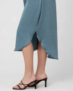 Crushed Satin Nursing Dress  Dusty Blue