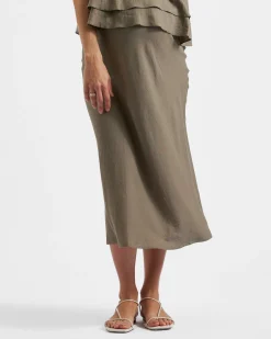 Debbie Linen Skirt  Olive