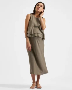 Debbie Linen Skirt  Olive