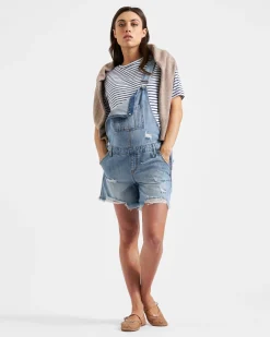 Denim Short Overalls Pale Blue