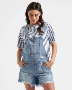 Denim Short Overalls Pale Blue