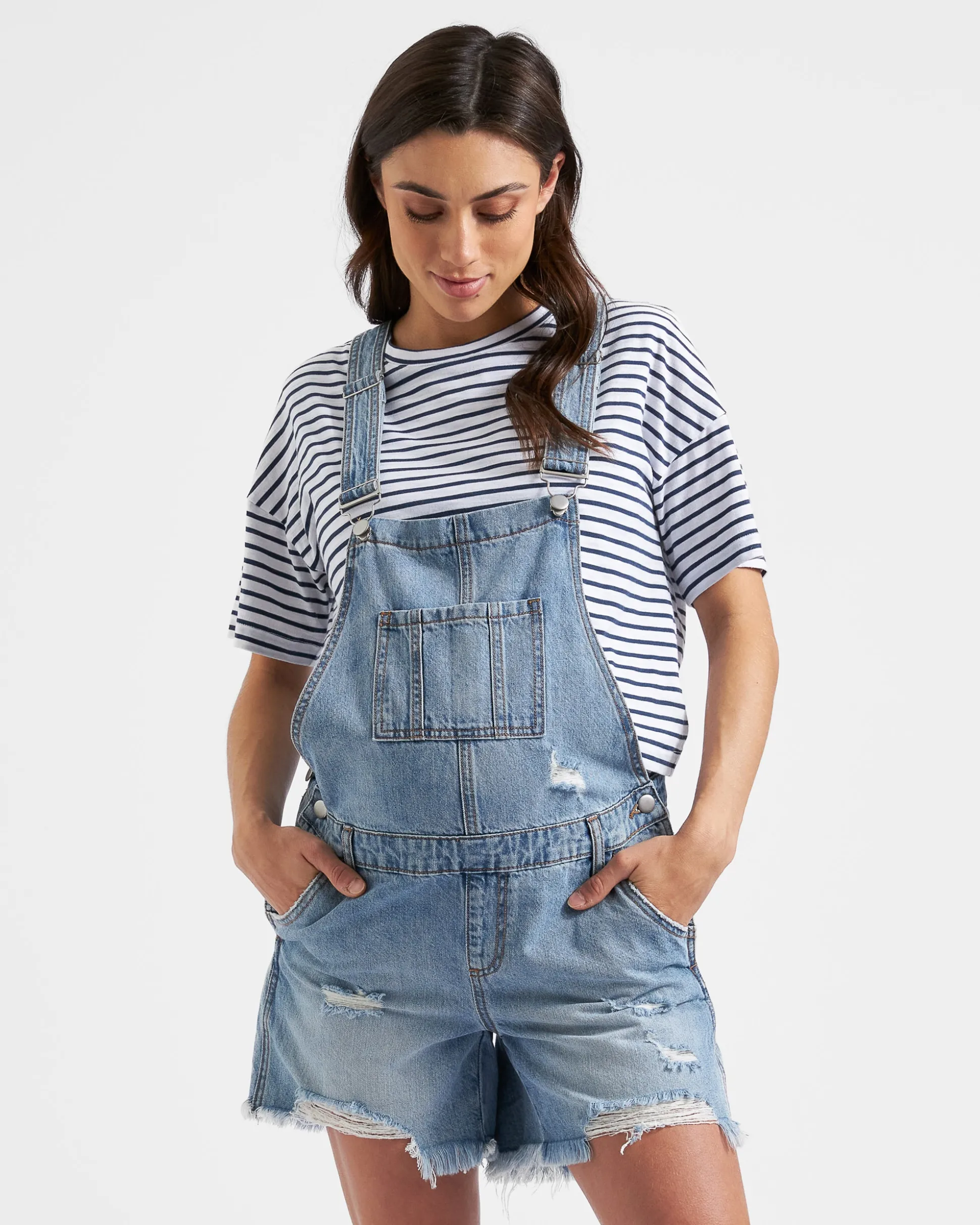 Denim Short Overalls Pale Blue