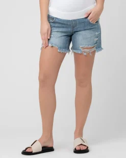 Distressed Denim Short Pale Blue