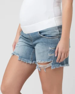 Distressed Denim Short Pale Blue