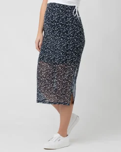 Ditsy Mesh Skirt  Navy / White
