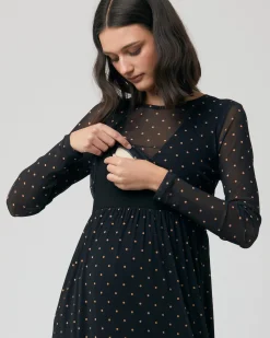 Dot Nursing Dress  Black