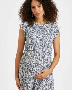 Edie Nursing Dress  Washed Indigo / White
