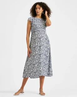 Edie Nursing Dress  Washed Indigo / White
